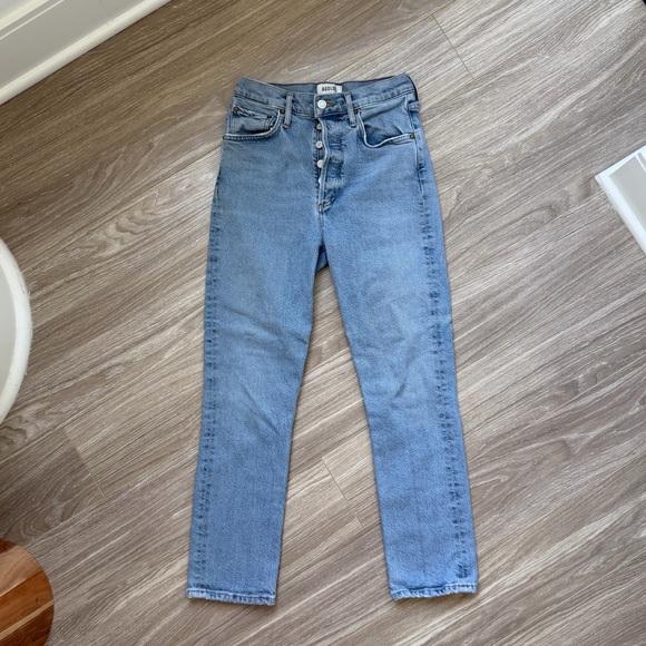 AGOLDE Women’s Riley High Rise Straight Jeans Sz 25 Lightwash Blue Denim EUC - Picture 4 of 14